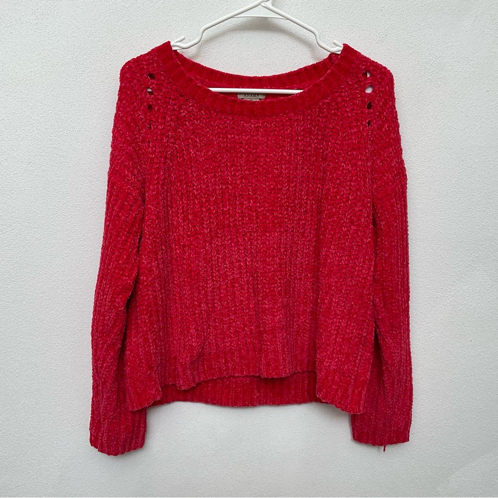Anama Red Chenille Chunky Knit Sweater Size Medium Fall Winter Warm